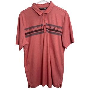 TravisMathew Mens Large Salmon Heathered Striped Short Sleeve Golf Polo Shirt